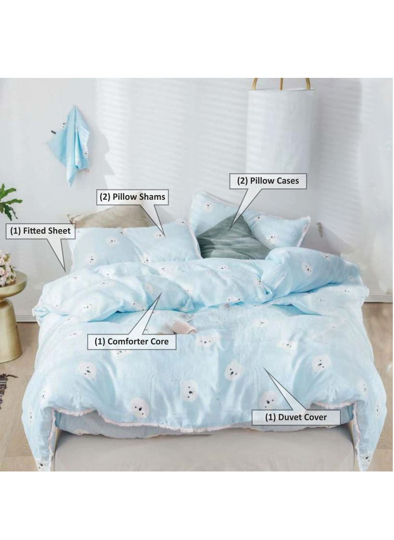 Donetella Comforter Set: 5-Piece Cotton Bedding Set With Removable Filler, Single Size: 170X240 Cm, Baby Blue  - Image 2