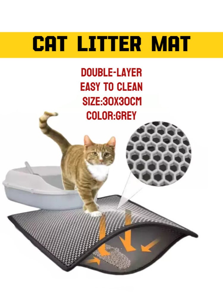 TNGames Honeycomb Leakproof Litter Mat - 30x30cm Grey | Compact 2-Layer Design | EVA Waterproof & Non-Slip | One-Shake Self-Cleaning - Image 1