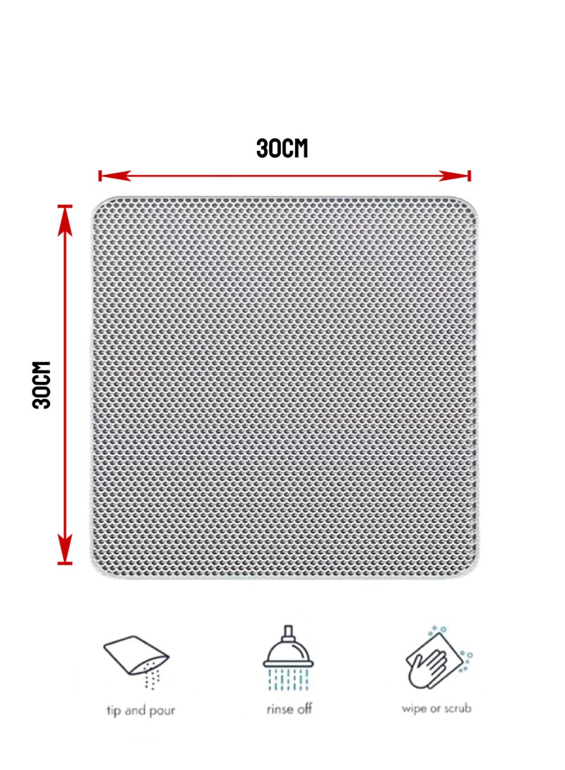TNGames Honeycomb Leakproof Litter Mat - 30x30cm Grey | Compact 2-Layer Design | EVA Waterproof & Non-Slip | One-Shake Self-Cleaning - Image 5
