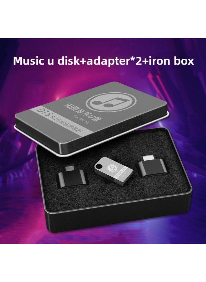 سيارة USB موسيقى 64G سيارة معدنية صغيرة USB جودة صوت بدون فقدان 16G USB 32G مبيعات مباشرة - اللون: (قرص فارغ) قرص U قصير + محول * 2 + صندوق حديد - السعة: 64 جيجابايت إصدار عادي C6  - Image 1