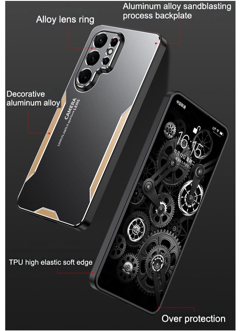 Color Fans - For Samsung Galaxy S24 Ultra Cell Phone Case Matte Aluminium Alloy+TPU+PC Anti-fingerprint Back Shell - Gold - Image 1