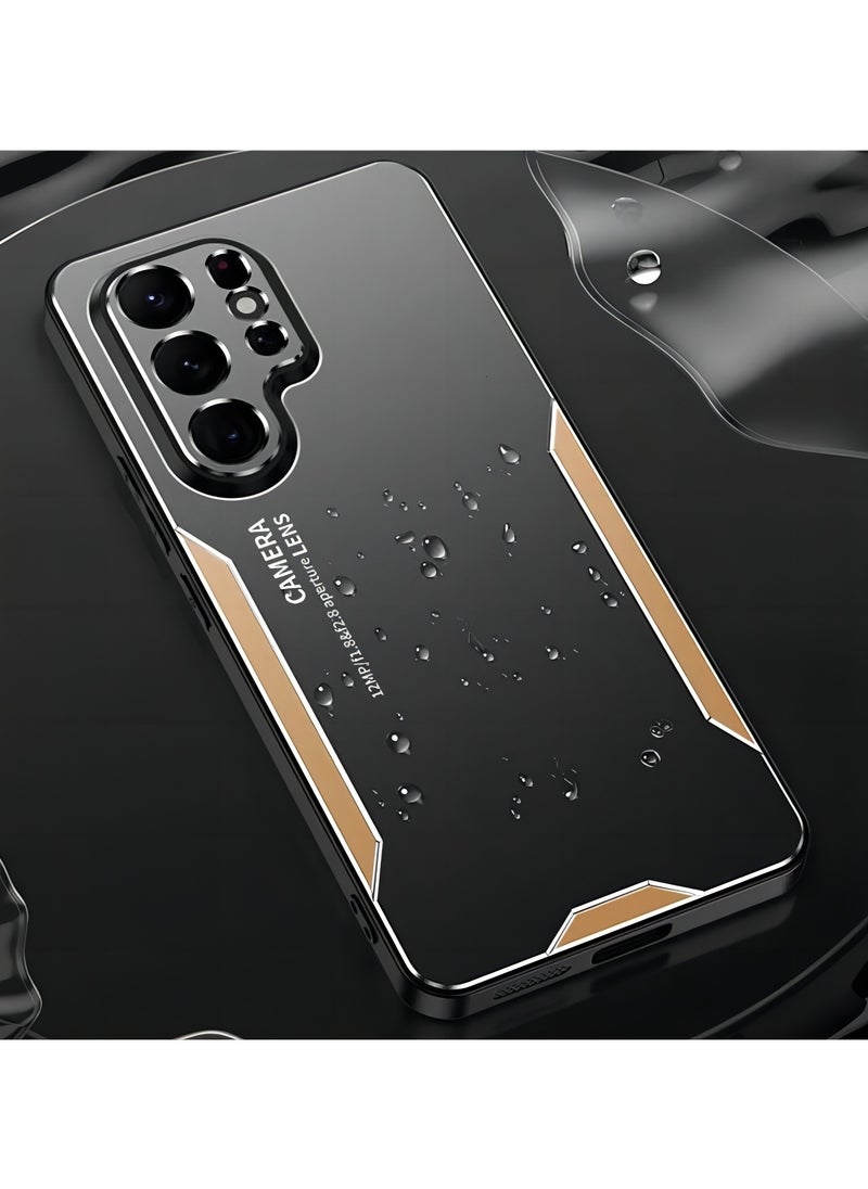 Color Fans - For Samsung Galaxy S24 Ultra Cell Phone Case Matte Aluminium Alloy+TPU+PC Anti-fingerprint Back Shell - Gold - Image 1
