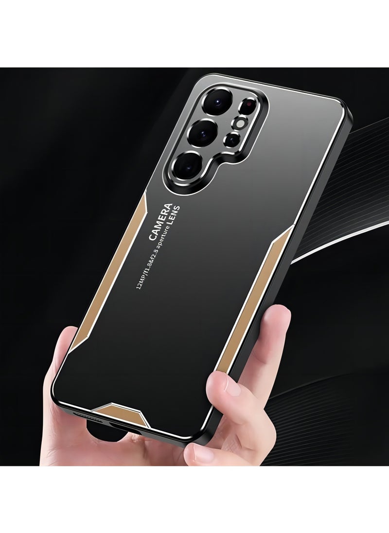 Color Fans - For Samsung Galaxy S24 Ultra Cell Phone Case Matte Aluminium Alloy+TPU+PC Anti-fingerprint Back Shell - Gold - Image 1