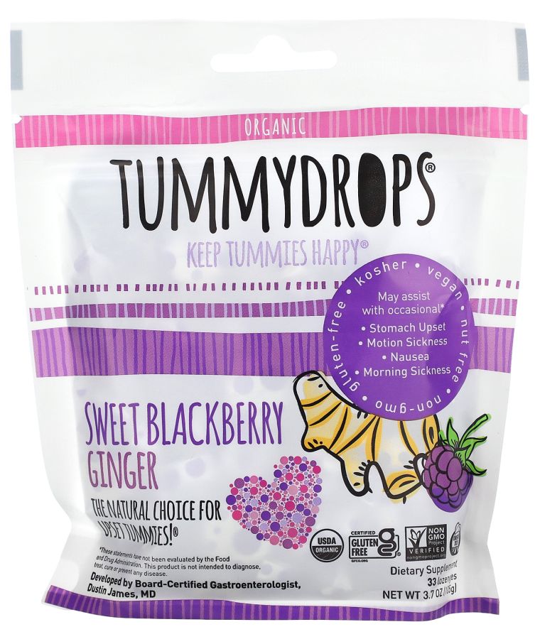 TUMMYDROPS Organic Sweet Blackberry Ginger 33 Lozenges