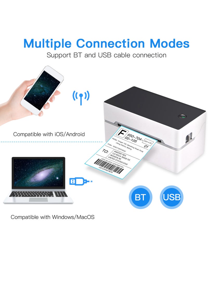 Generic - Desktop Shipping Label Printer High Speed USB + BT Direct Thermal Printer Label Maker Sticker 40-80mm Paper Width - Image 1