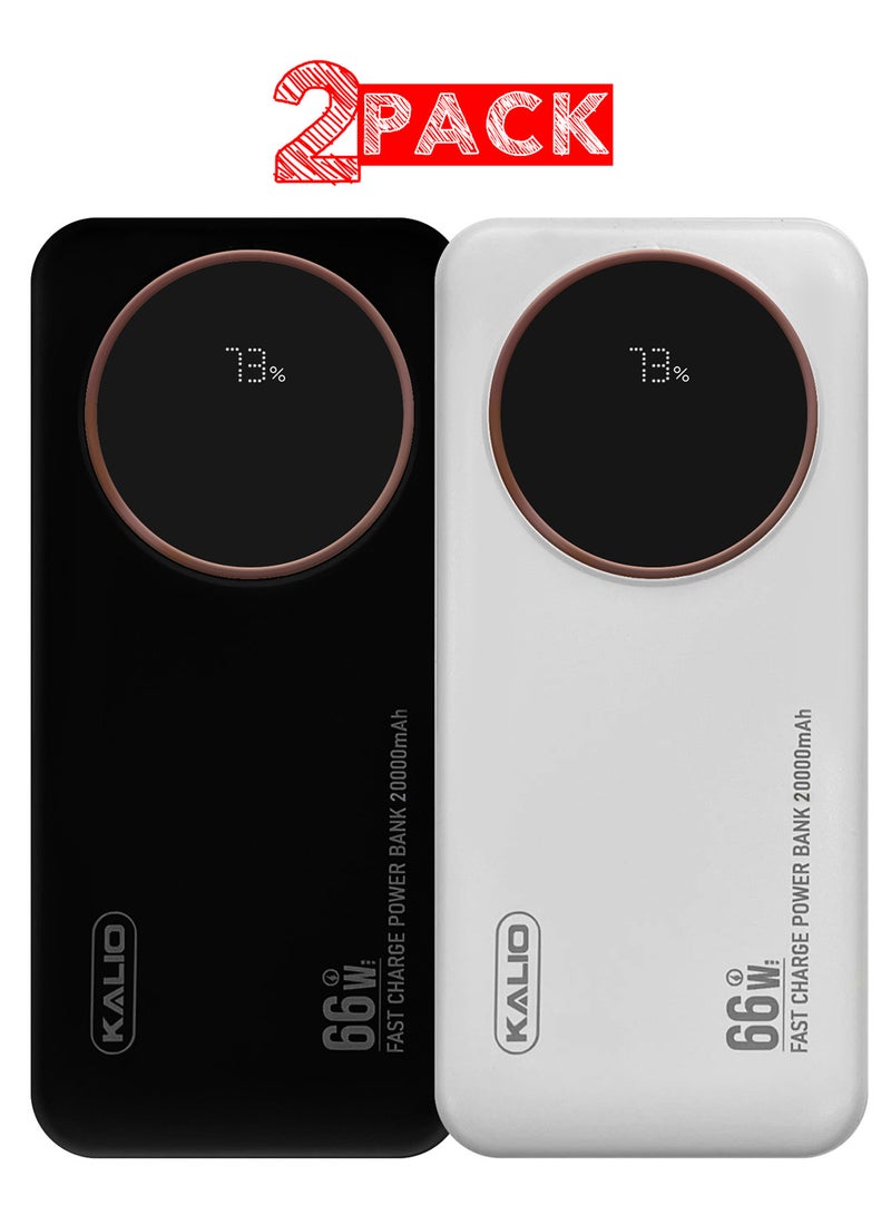 KALIO 2 حزمة بنك طاقة R52A 20000mAh - شحن فائق السرعة 66W مع دعم PD35W وأربعة كابلات مدمجة / أبيض وأسود - Image 2