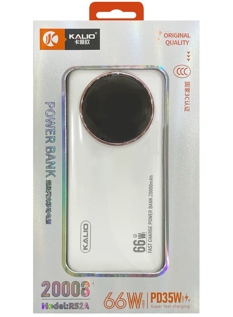 KALIO 2 حزمة بنك طاقة R52A 20000mAh - شحن فائق السرعة 66W مع دعم PD35W وأربعة كابلات مدمجة / أبيض وأسود - Image 5