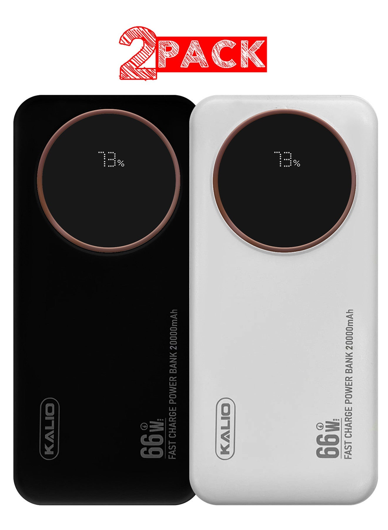 2Packs R52A Power Bank 20000mAh - Ultra-Compact 66W High-Speed Charging with PD35W Support and Four Built-in Cables / White Black
