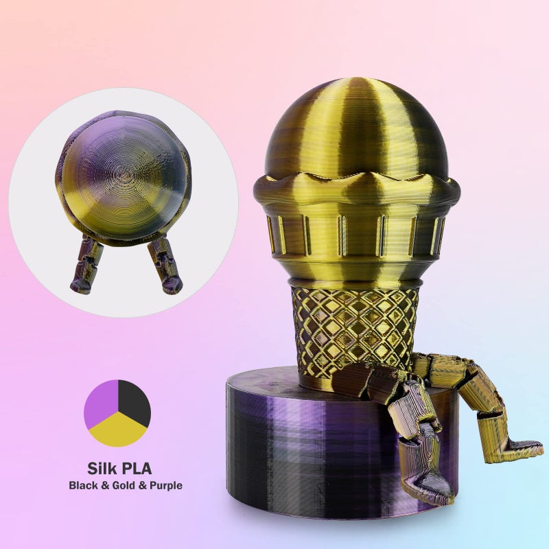 ERYONE Silk Tri Color PLA Filament 3D Printer 1.75mm +/- 0.03mm, Multicolor Filament Tricolor PLA 1KG(2.2lbs) Cardboard Spool, Gold Purple Black - Image 2