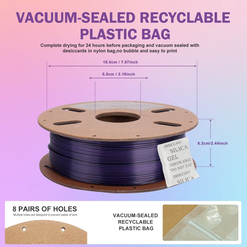 ERYONE Silk Tri Color PLA Filament 3D Printer 1.75mm +/- 0.03mm, Multicolor Filament Tricolor PLA 1KG(2.2lbs) Cardboard Spool, Gold Purple Black - Image 5