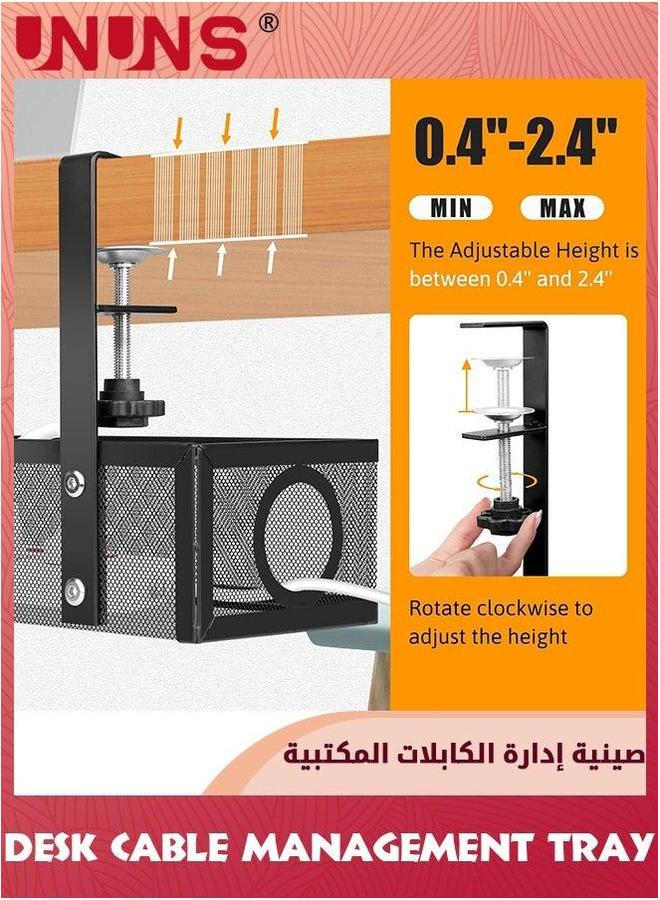 UNUNS Under Desk Cable Management Tray Black, No Drill Organizer Desk,Cable With Clamp For Wire Management,Desk PC Cord Accessories Home Office - Image 4