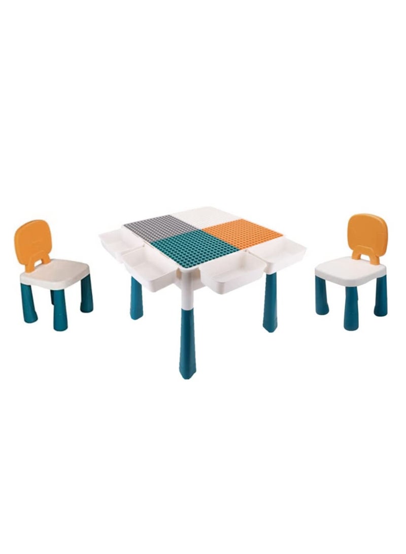 GGOOT Toddlers Multi-Functional Educational Study Blocks Table and Building Storage Organize with 4 Boxes and 2 Chairs - Image 1