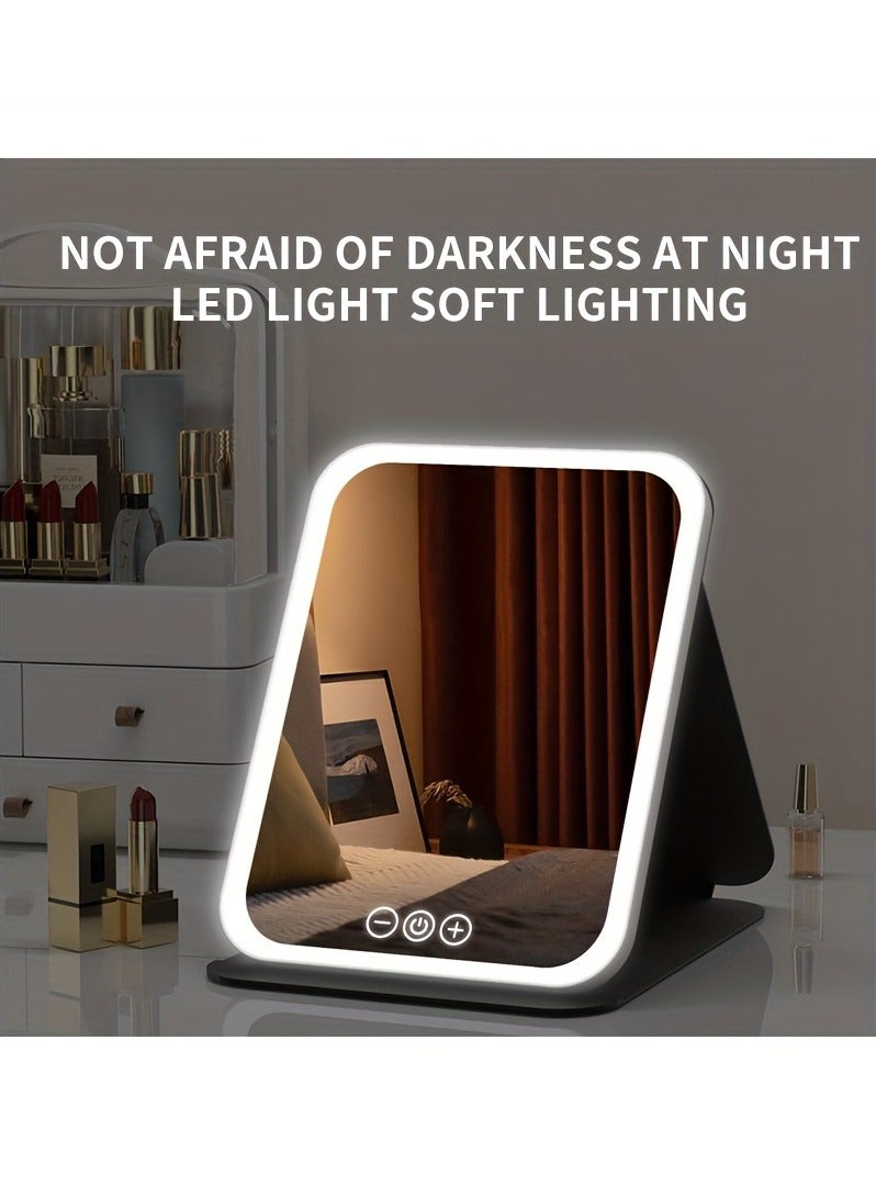 ‌Foldable LED Makeup Mirror with 3-Color Dimmable Lighting | HD Anti-Distortion Glass, Touch Screen Control & USB Rechargeable Design – Portable Travel & Desktop Vanity Mirror for Home, Office, Cosmetics（Pink） - Image 3