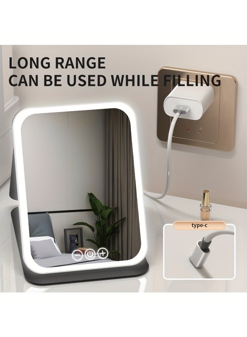 ‌Foldable LED Makeup Mirror with 3-Color Dimmable Lighting | HD Anti-Distortion Glass, Touch Screen Control & USB Rechargeable Design – Portable Travel & Desktop Vanity Mirror for Home, Office, Cosmetics（Pink） - Image 4