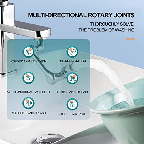 Kruvad 1080° Rotating Aerator Multifunctional Extender Universal Splash Filter With 2 Water Outlet Modes Face Wash Attachment Robotic Arms Extension for Bathroom Sink Faucet - Image 5