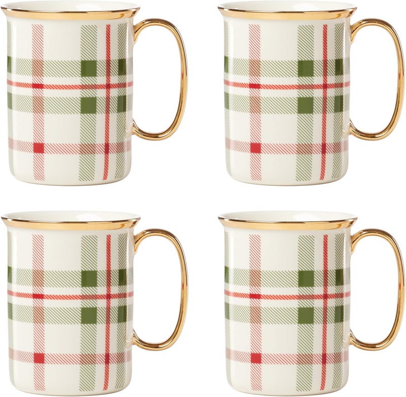 Lenox 894967 Holiday Plaid 4Piece Mug Set Christmas Dinnerware Hosting - Image 1