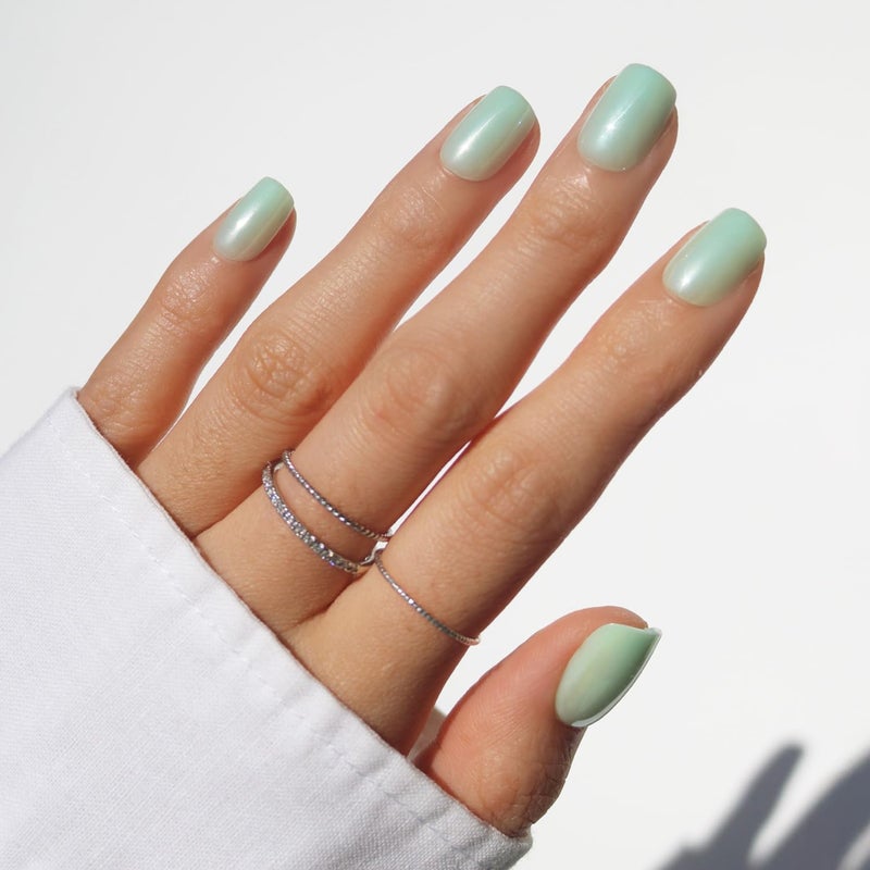 Glamnetic Press On Nails Short Squoval Fake Nails Mint Green Glazed Nails Honeydewy 15 Sizes 30 Nail Kit with Glue - Image 2