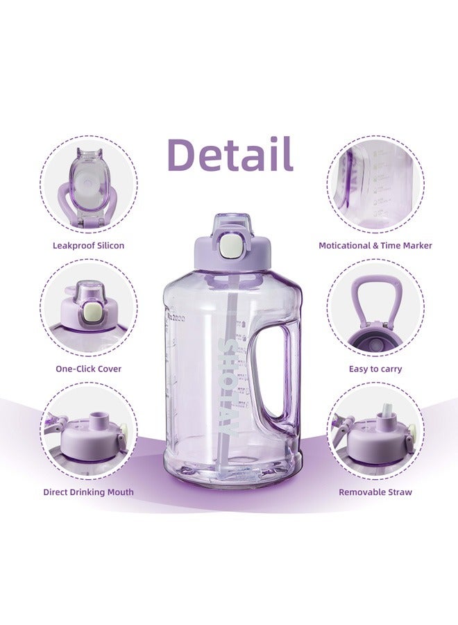 شوتاي زجاجة مياه رياضية سعة 2.0 لتر من شوتاي، نصف جالون تحفيزية مع ماصة قابلة للازالة بعلامات زمنية قابلة للازالة، خالية من البيسفينول ايه ومضادة للتسرب، ابريق ماء كبير للياقة البدنية وصالة الالعاب الرياضية - Image 3