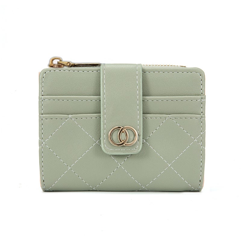 New Womens Wallet Short Solid Color Card Bag 2023 Summer Womens High Sense Zipper Coin Purse Wholesale Green