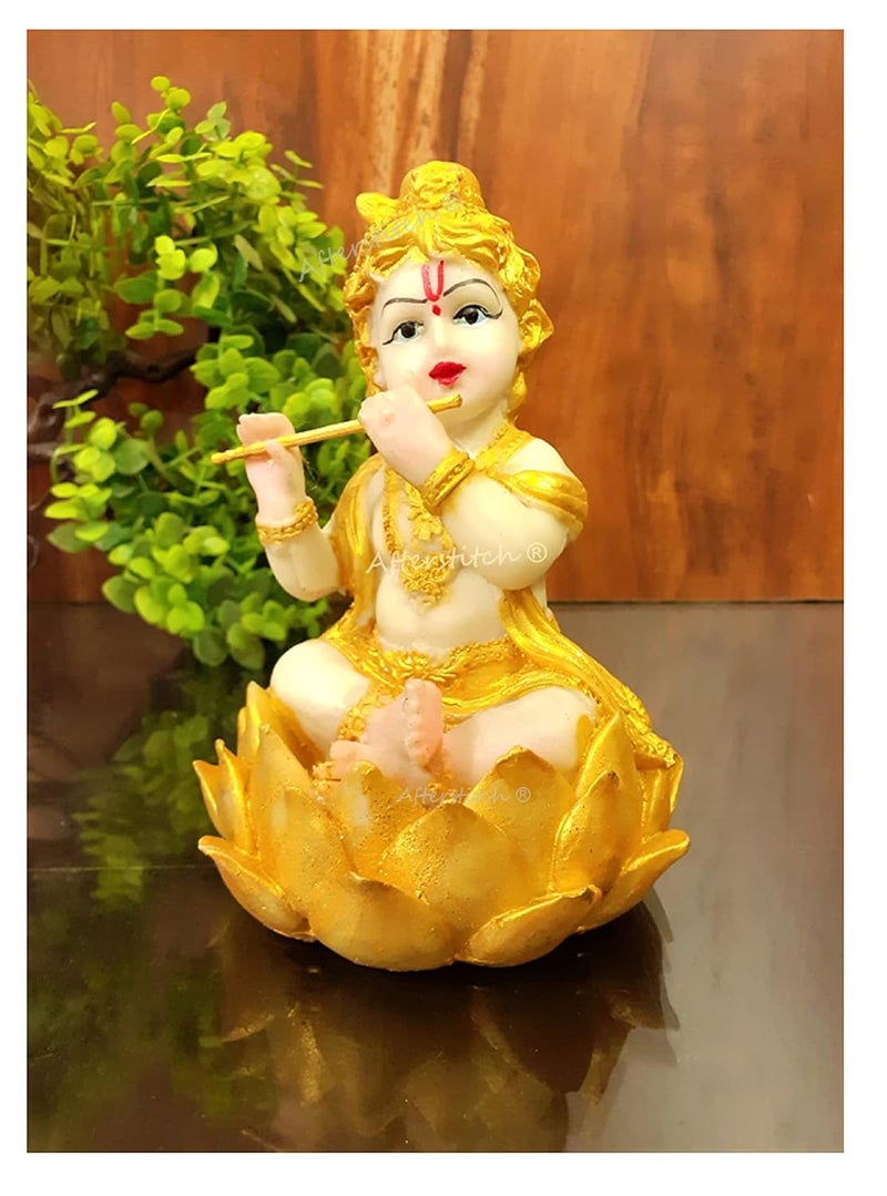 AFTERSTITCH Laddu Gopal Showpiece for Home Dcor Pooja Room Lord Baal Krishna Idols for Car Dashboard Gift Purpose Laddu Gopal Golden Showpiece Resin Golden Large - Image 1