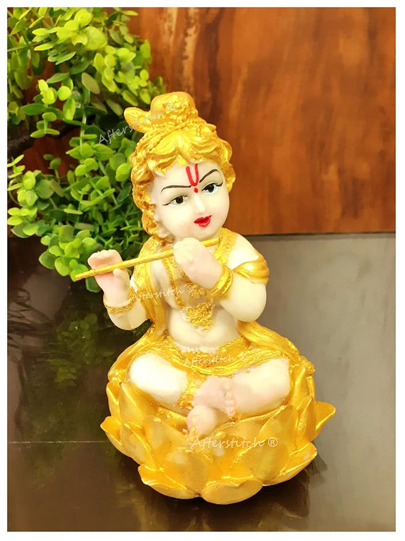 AFTERSTITCH Laddu Gopal Showpiece for Home Dcor Pooja Room Lord Baal Krishna Idols for Car Dashboard Gift Purpose Laddu Gopal Golden Showpiece Resin Golden Large - Image 5