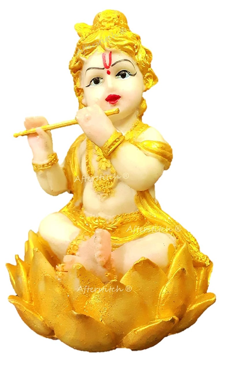AFTERSTITCH Laddu Gopal Showpiece for Home Dcor Pooja Room Lord Baal Krishna Idols for Car Dashboard Gift Purpose Laddu Gopal Golden Showpiece Resin Golden Large - Image 4