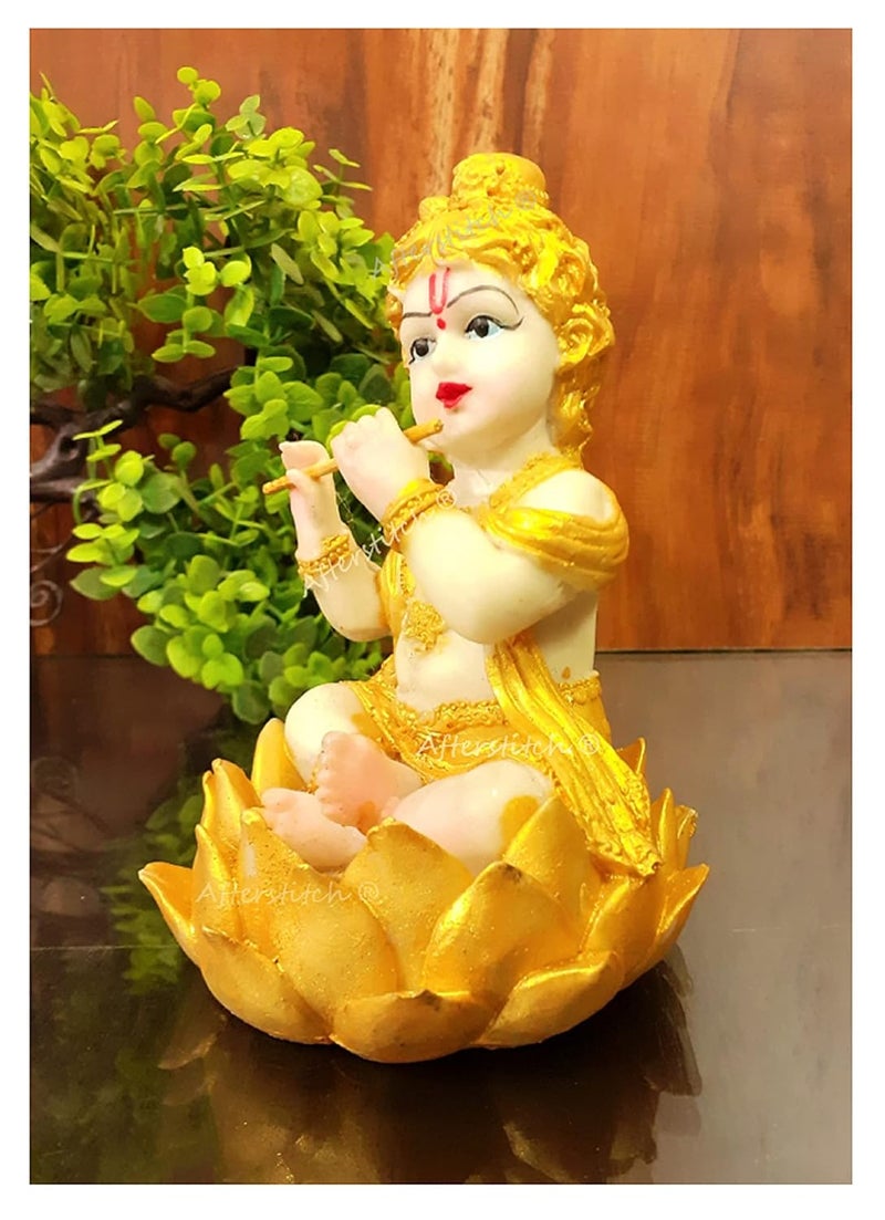 AFTERSTITCH Laddu Gopal Showpiece for Home Dcor Pooja Room Lord Baal Krishna Idols for Car Dashboard Gift Purpose Laddu Gopal Golden Showpiece Resin Golden Large - Image 2