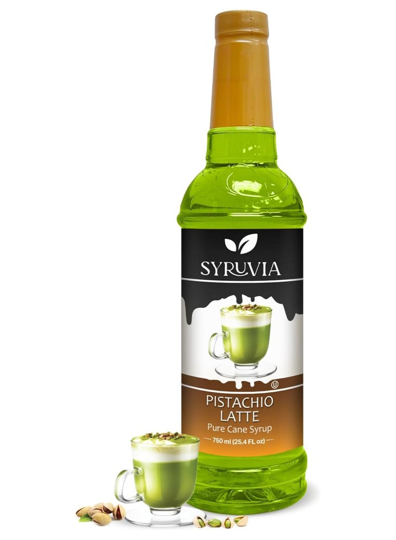 Syruvia Syruvia Sugar-Free Pistachio Latte Syrup - 750 ml. Premium Coffee Flavoring Syrup. 0 Calories, Kosher, and Gluten-Free. Perfect for Drinks, Sodas, Shakes, Desserts, and More.  - Image 1