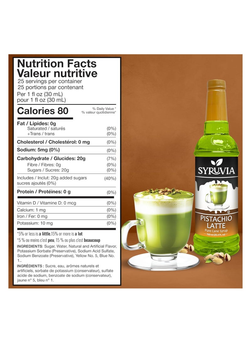 Syruvia Syruvia Sugar-Free Pistachio Latte Syrup - 750 ml. Premium Coffee Flavoring Syrup. 0 Calories, Kosher, and Gluten-Free. Perfect for Drinks, Sodas, Shakes, Desserts, and More.  - Image 2