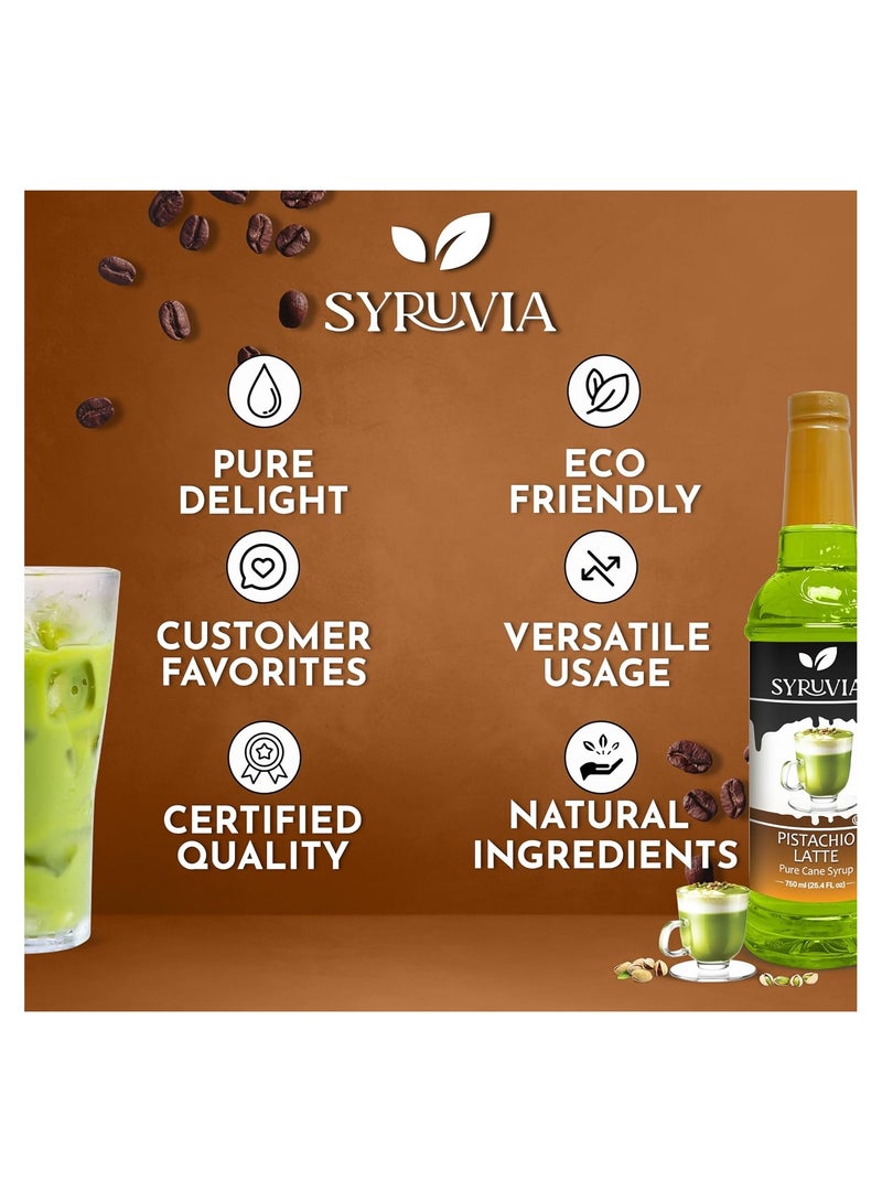 Syruvia Syruvia Sugar-Free Pistachio Latte Syrup - 750 ml. Premium Coffee Flavoring Syrup. 0 Calories, Kosher, and Gluten-Free. Perfect for Drinks, Sodas, Shakes, Desserts, and More.  - Image 4