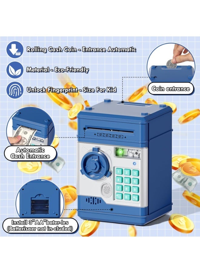 Electronic Money Bank for Kids, Smart Piggy Bank with Automatic Bill Grab with Fingerprint and Password, Mini ATM Coin Bank for 4 5 6 7 8 9 10 11 Year Old Boys Girls Large Capacity Birthday Gifts Toy for Children - Image 3