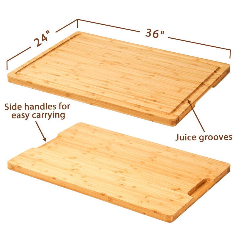 Allsum 36x24" Bamboo Cutting Boards for Kitchen, Wood Stove Top Cover, Extra Large Noodle Board Over Sink, Charcuterie Board Cheese Serving Tray with Side Handles and Juice Grooves - Image 2
