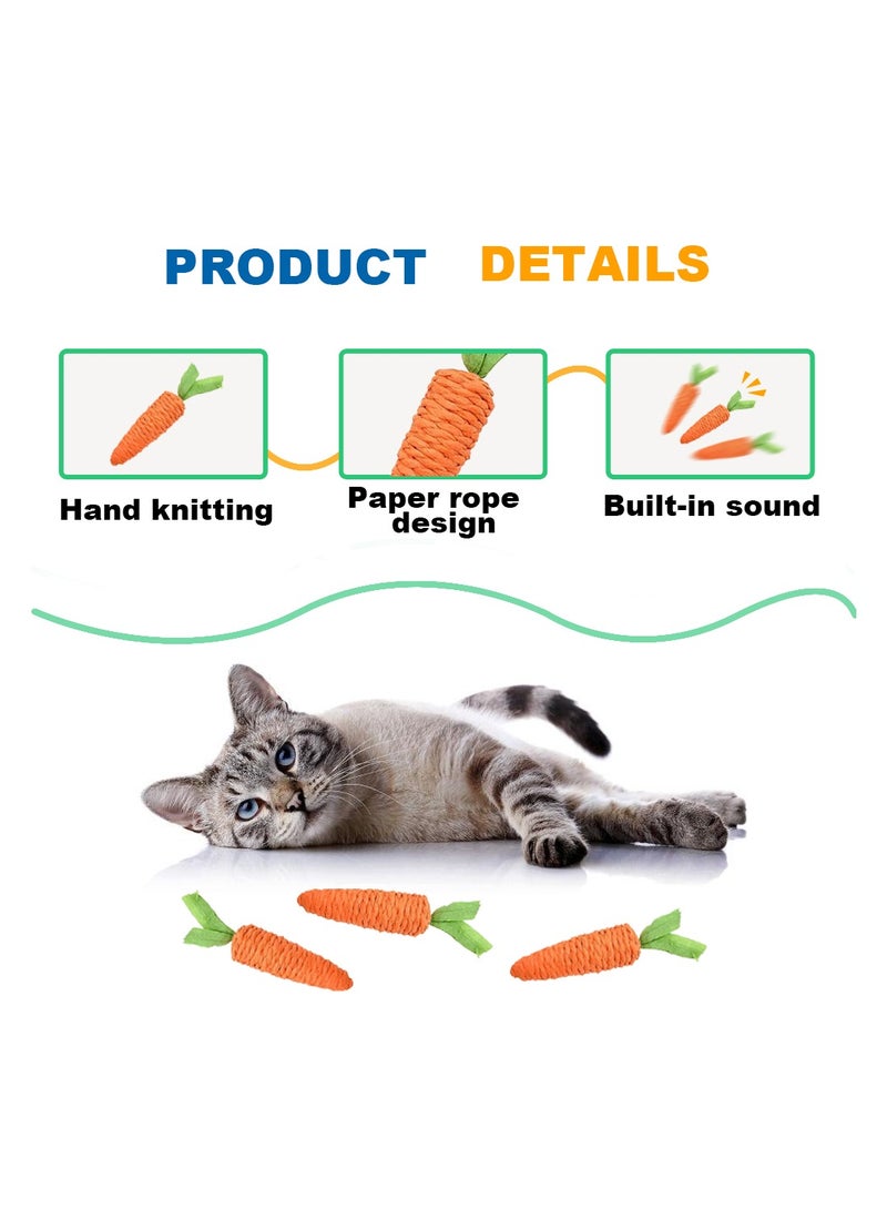 YdingYshengL 3 Pcs Cat Toy,Cat Chew Toy, Kitten Toys, Carrot Shapes Rope Toys with Sounding Parcels Interactive Cat Toys,Bite and Play and Clean Teeth with Kittens 3pcs - Image 2