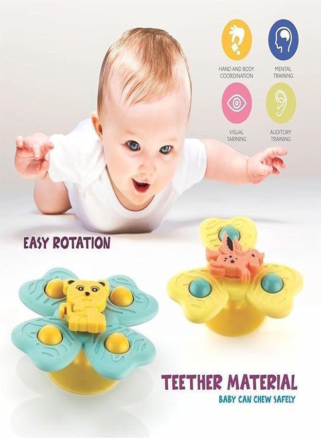 Cable World Baby Spinner Toy for Baby Bath Toys Water Toys for Kids Suction Cup Fidget Spinner Sensory Toddler Infant Flight Travel Toy Stick to Car Window Gift for Kids 3 Pcs (Animal Design) - Image 3