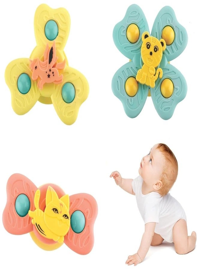 Cable World Baby Spinner Toy for Baby Bath Toys Water Toys for Kids Suction Cup Fidget Spinner Sensory Toddler Infant Flight Travel Toy Stick to Car Window Gift for Kids 3 Pcs (Animal Design) - Image 1