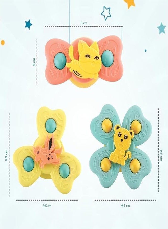 Cable World Baby Spinner Toy for Baby Bath Toys Water Toys for Kids Suction Cup Fidget Spinner Sensory Toddler Infant Flight Travel Toy Stick to Car Window Gift for Kids 3 Pcs (Animal Design) - Image 2