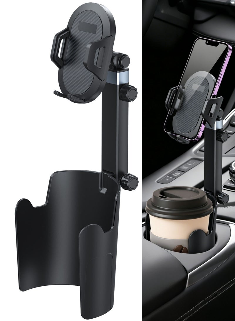 LAIAOCISI 2-in-1 Rotatable Car Cup Holder Phone Mount, 360° Rotation Cell Phone Holder with Manual Pinch Adjust Base Size, Universal Multi-Functional Phone Stand for Car SUV Truck, Fit All Smartphones - Image 1