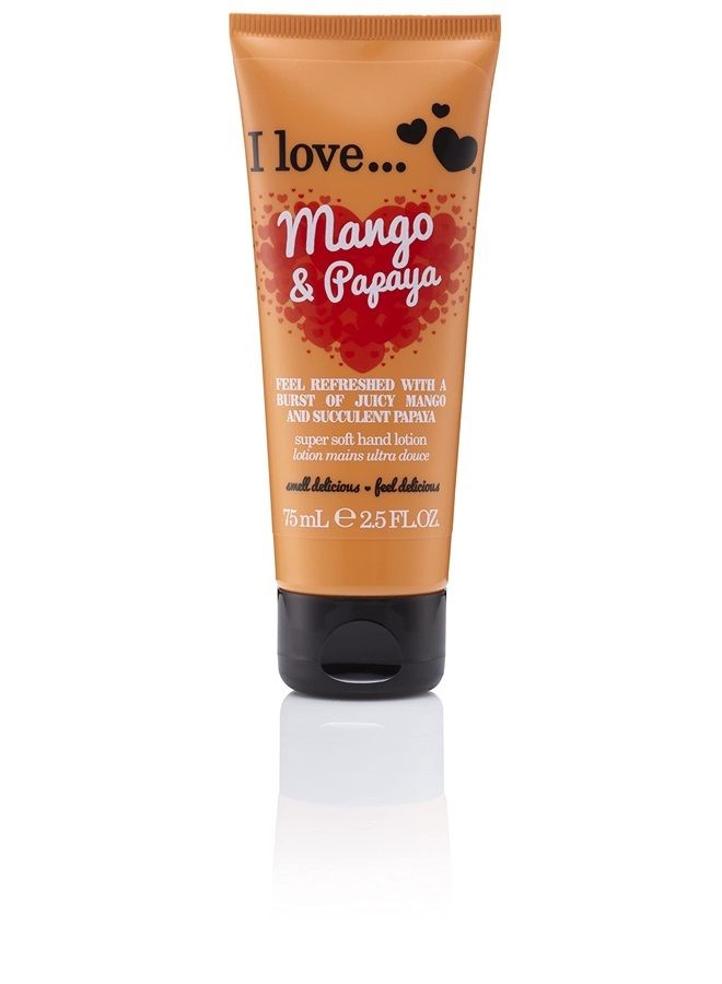 I LOVE Originals Mango & Papaya Hand Lotion, Helps to Soothe Skin & Relieves Dry Hands, Made With 87% Naturally Derived Ingredients For Soft & Scented Hands, Vegan-Friendly - 75ml