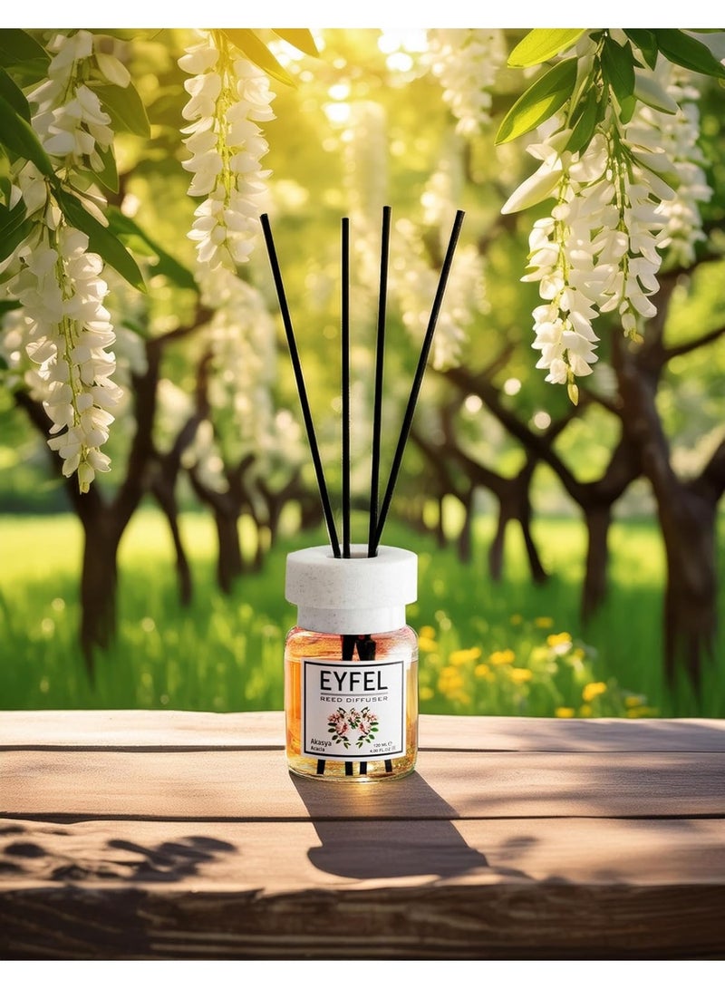EYFEL Acacia Reed Diffuser Set – Long Lasting Room Fragrance Oil | Air Freshener for Home, Office & Bathroom – Elegant Glass Bottle with Sticks – 120ml - Image 4