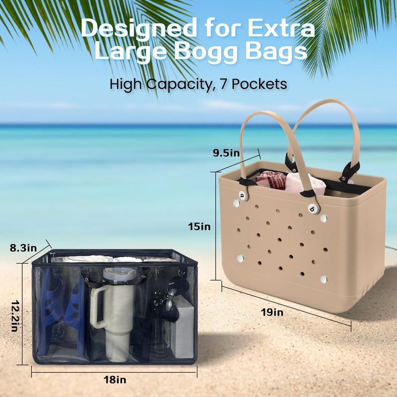 XYFuuee Beach Bag Organizer Inserts for Original Large Bogg Bag Accessories with 8 Removable Metal Fasteners, Lightweight Mesh Insert Divider Pouch, Organizing Rubber Tote, Save Space, Black XL - Image 2