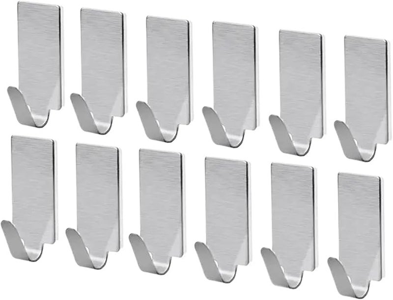 خطافات الحائط اللاصقة ١٢ قطعة من الفولاذ المقاوم للصدأ لتعليق المناشف والروب والقبعات والحقائب والمفاتيح - Image 1