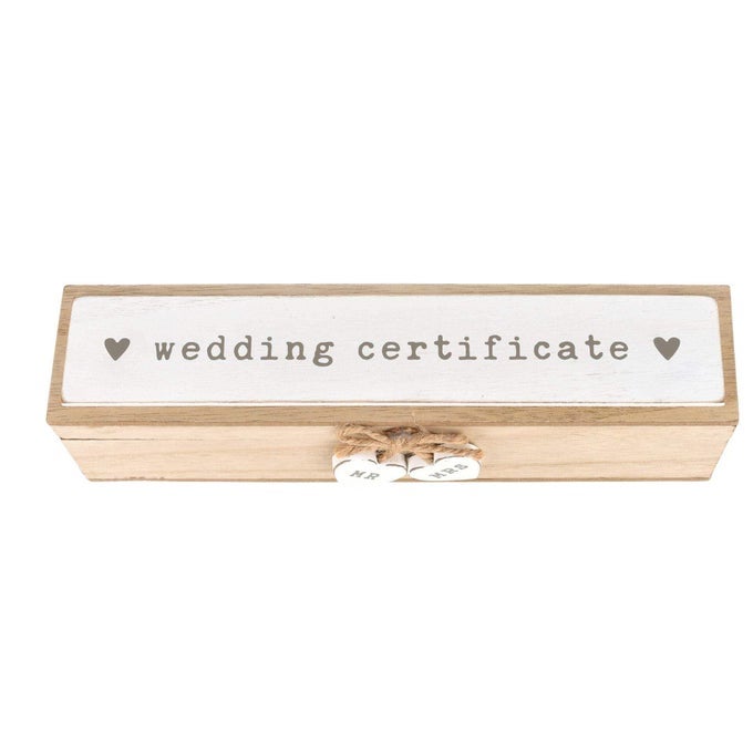 LOVE STORY WOODEN WEDDING DAY MARRIAGE CERTIFICATE HOLDER BOX WITH HEARTS