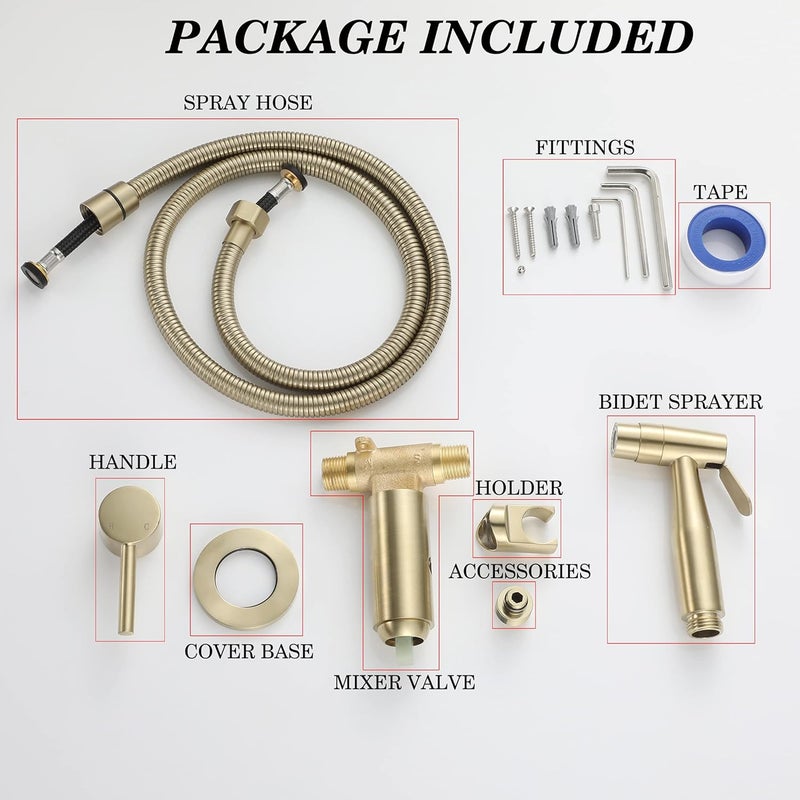 WiPPhs Handheld Bidet Sprayer Brushed Gold Warm Water, Stainless Steel Bidet Hand Held Sprayer for Toilet with Brass Hot and Cold Mixing Valve, WI9138BG - Image 5