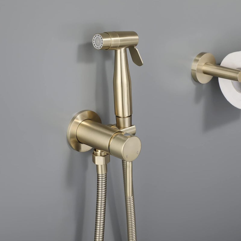 WiPPhs Handheld Bidet Sprayer Brushed Gold Warm Water, Stainless Steel Bidet Hand Held Sprayer for Toilet with Brass Hot and Cold Mixing Valve, WI9138BG - Image 4