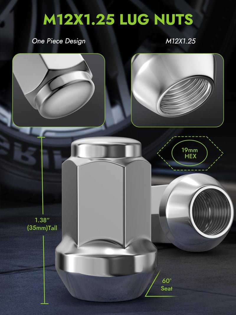 AUTOPTIM M12x1.25 Lug Nuts - Replacement for 2002-2022/2024 Nissan Altima, 1988-2023 Maxima, 2012-2024 Pathfinder, 2008-2023 Rogue, 2006-2024 Sentra Aftermarket Wheel - 20pc Chrome Closed End Lug Nuts - Image 2