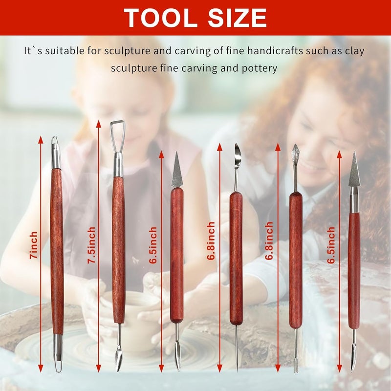 EVALUEMART Clay Sculpting Tools, 6 PCS Double-Ended Stainless Steel Polymer Clay Tools, Wooden Handle Pottery Tools for Embossing, Carving Tools and Supplies - Image 3
