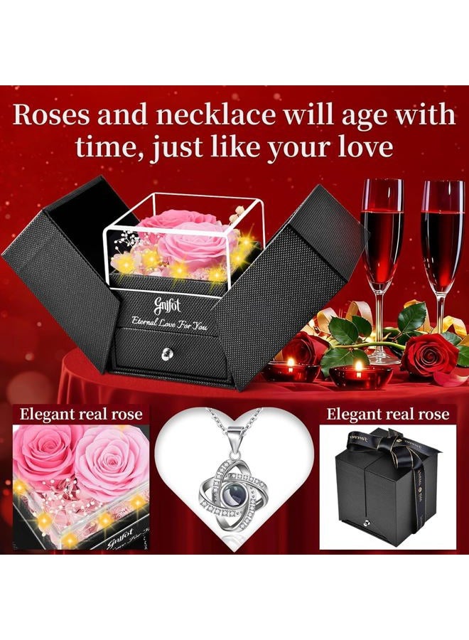 Gnifot Preserved Real Pink Roses & I Love You100 Languages Projection Necklace Gift Box – Romantic Eternal Flower Set for Her, Home Decor, Office, Anniversary, Birthday, Valentine's, Mother's Day,Christmas - Image 5