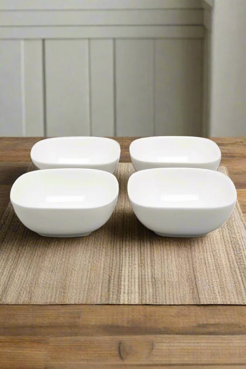 Redtag White Porcelain Square Bowl (4 Piece Set)