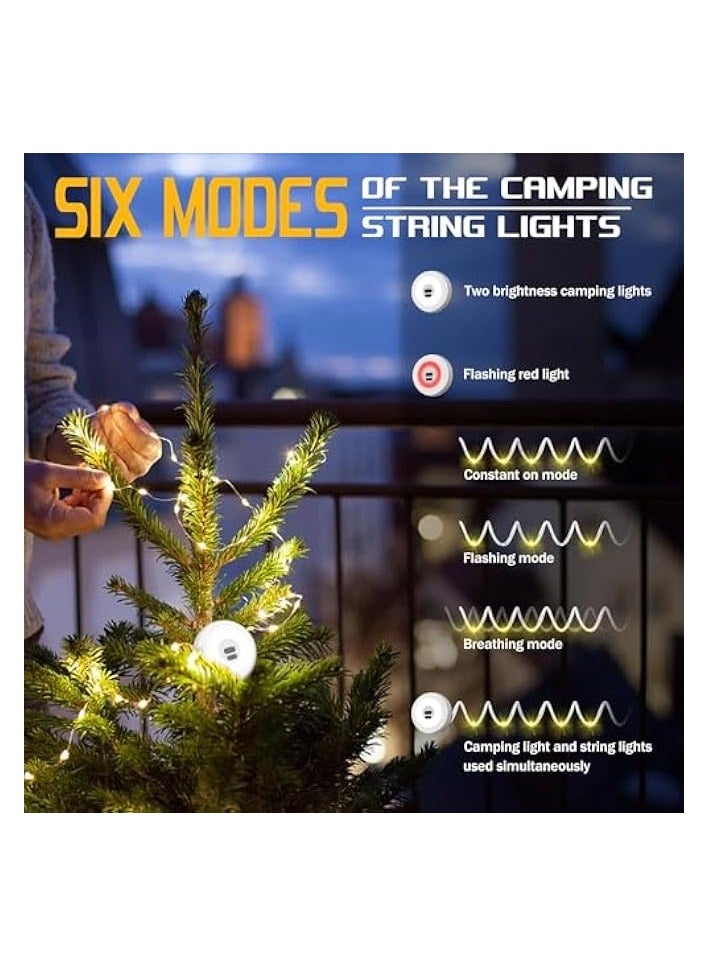 erorex Camping String Lights, Camping Lights, 12 Modes 32.8Ft Hanging Light 30s Quick Roll Up String Lights Portable Rechargeable Flashlight Waterproof Camping Lantern for Camping, Party Festival Decor - Image 3