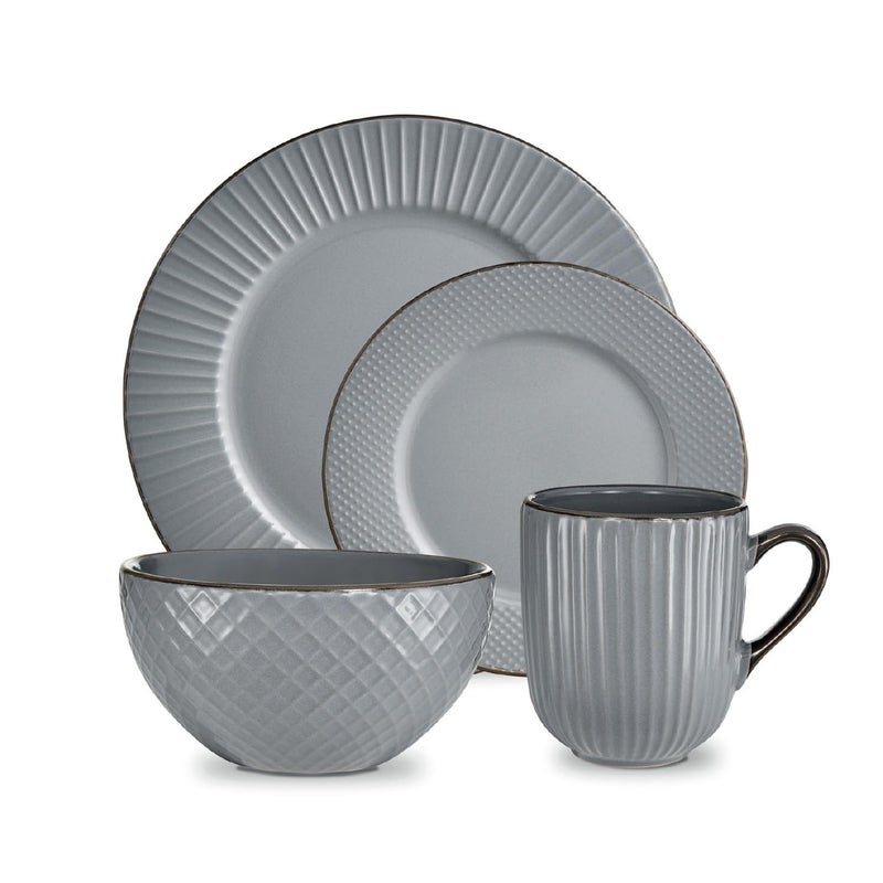 Tower T867002GRY Empire 16 Piece Dinnerware Set Stoneware Grey and Brass